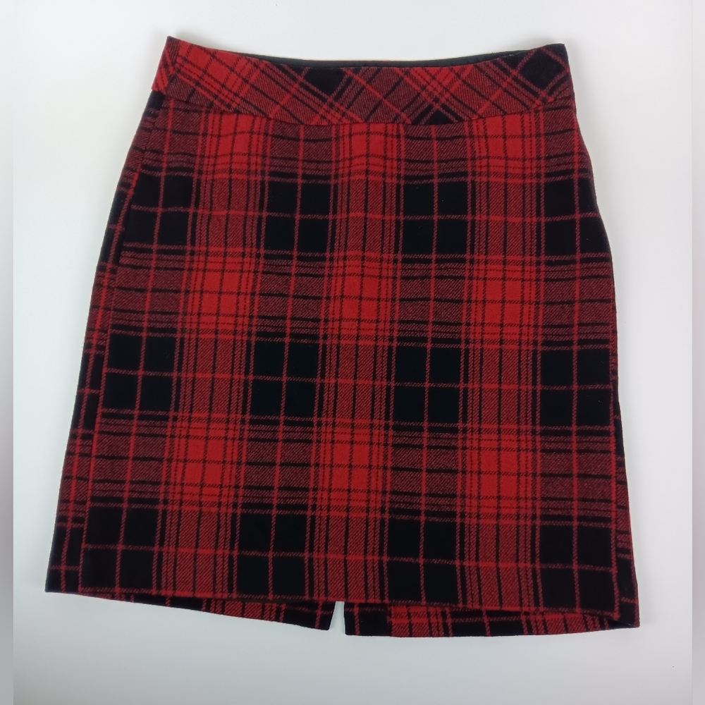 Eddie Bauer-Red & Black Tartan Plaid Wool Blend Pencil Skirt- Size 4
